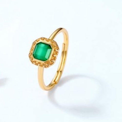 Stella Green Agate Ring, 14K Gold Plate