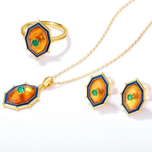 Ablaze Stud Necklace With Amber And Green Agate, 14ct Gold Plate by bella mayford