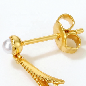 Shell Pearl Drops Earrings, 14K Gold Plate