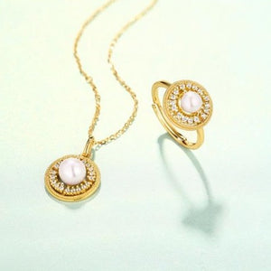 Pearl Halo Pendant and Necklace,  14ct Gold Plate