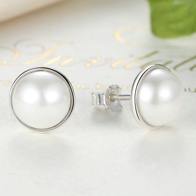 Elegant Pearl Stud Earrings, Sterling Silver