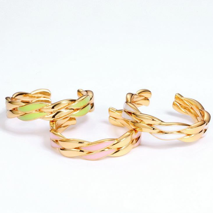 Green Winding Twist Open Ring, 14ct Gold Plate