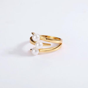 Three Shell Pearl Claw, 14K Gold Plate