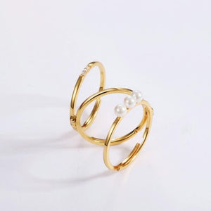 Pearl Three Finger Ring, 14ct Gold Plate