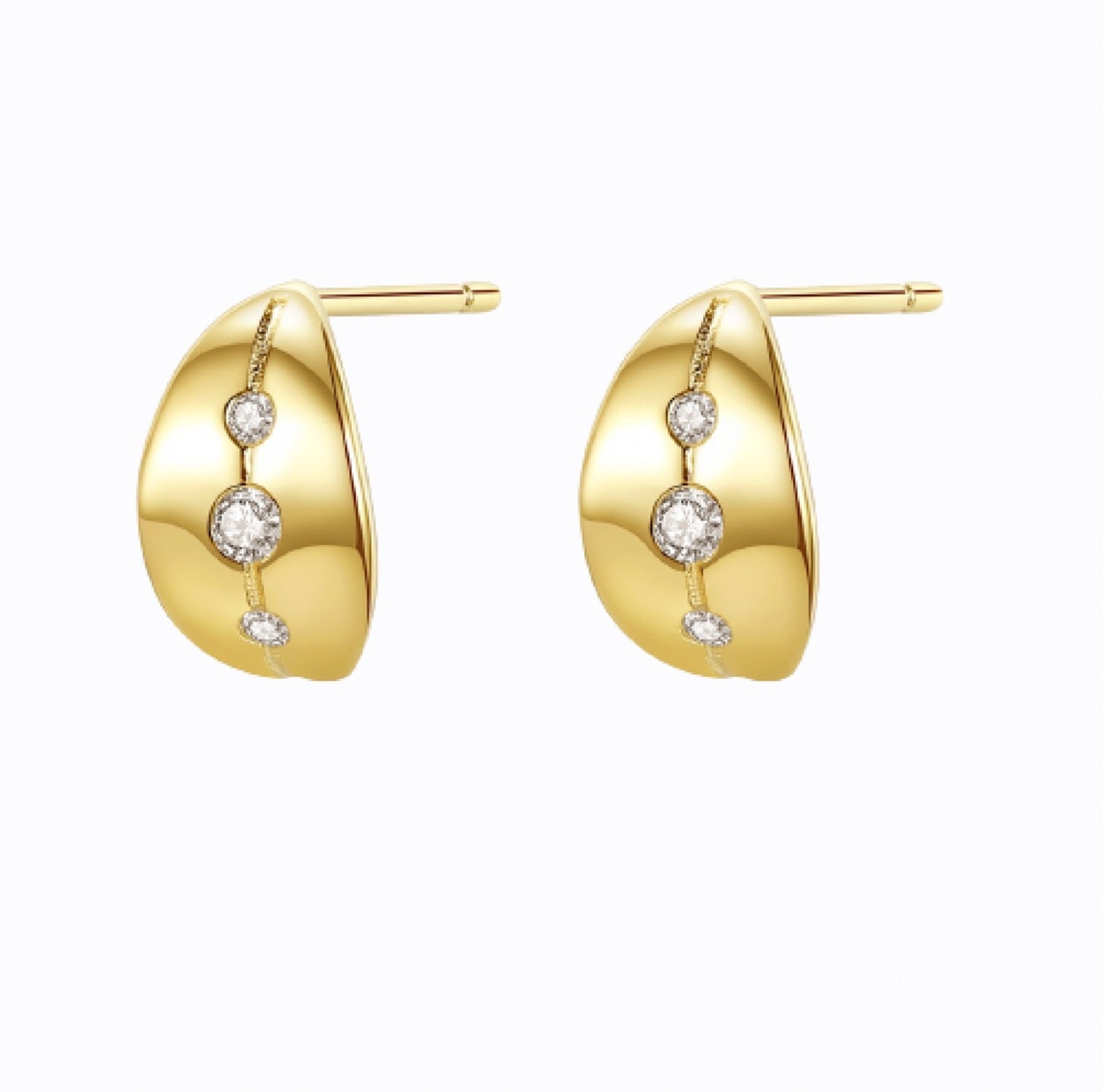 3 Stone Huggie Earrings, 14ct Gold Plated