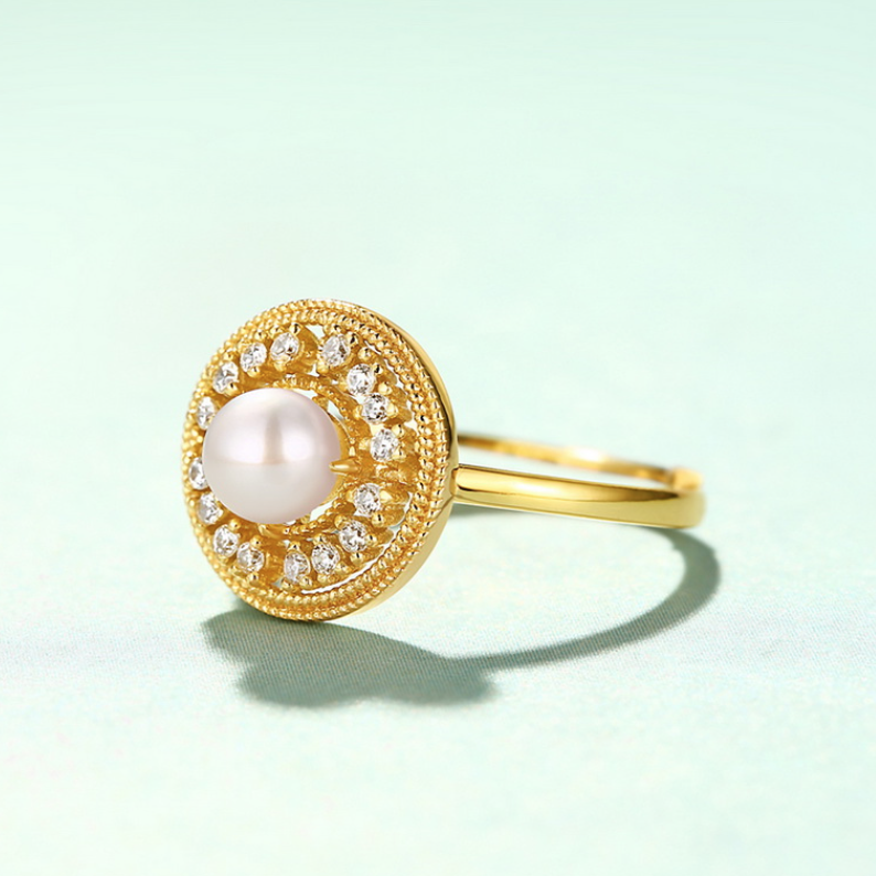 Pearl Halo Ring, 14ct Gold Plate