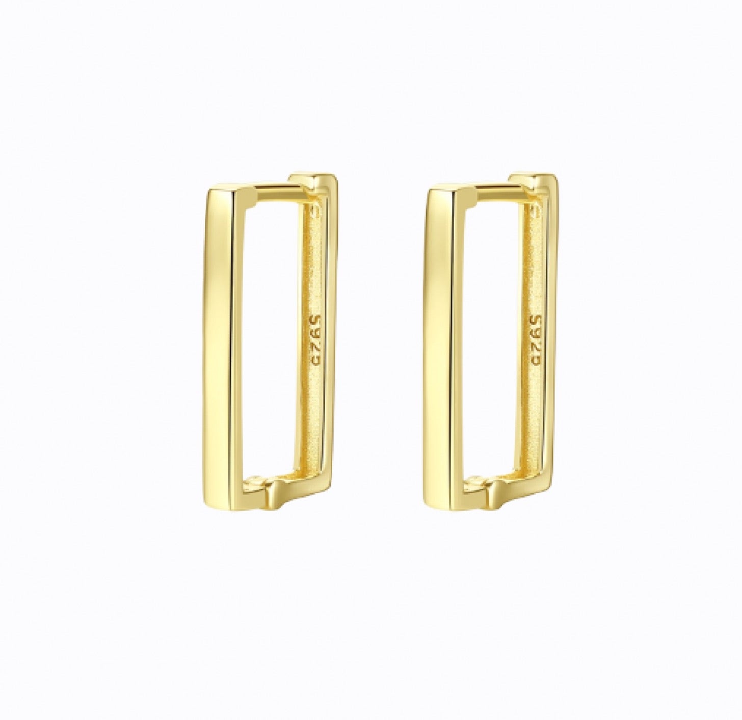 Rectangle Hoop Huggie Earrings, 14ct Gold plated