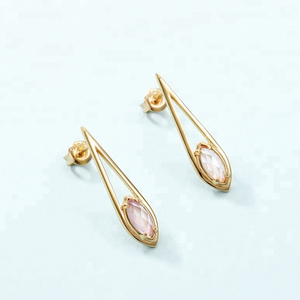 Hanging Raindrop Pink Gemstone, Earrings, 14ct Gold Plate