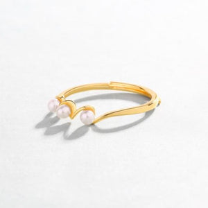 Trio Of Freshwater Pearl Ring, 14K Gold Plate