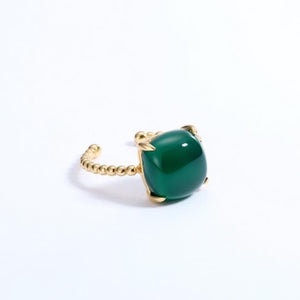Square Green Onyx Ring, 14ch Gold plate