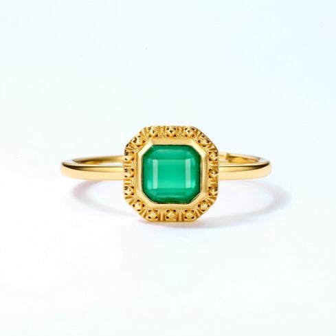 Stella Green Agate Ring, 14K Gold Plate
