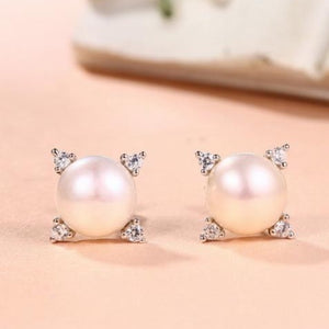 Pearl And 4 Stone Stud Earrings, Sterling Silver