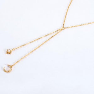 Moon And Star Lariat Double Drop Necklace, 14ct Gold Plate