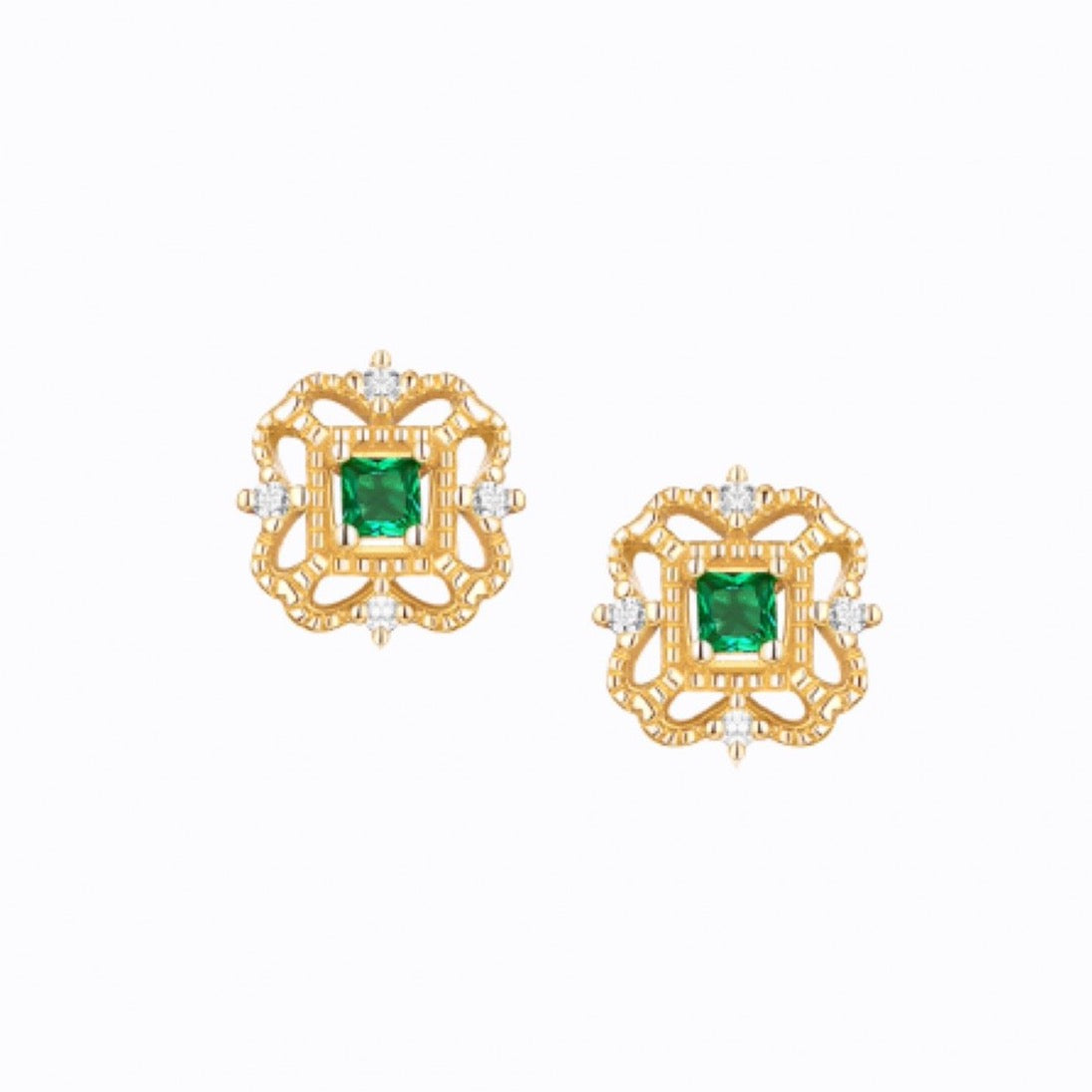 Green Stone Timeless Stud Earrings,  14ct Gold Plate