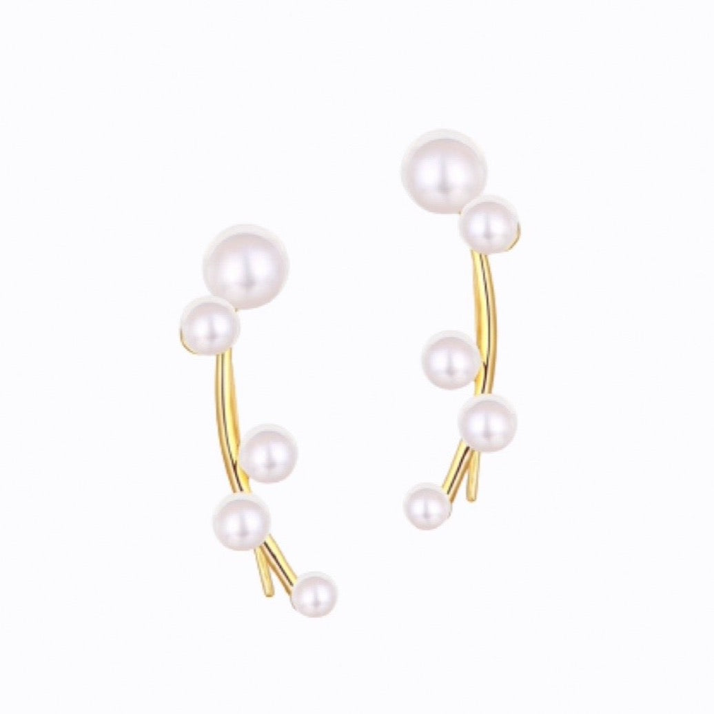 Pearl Crawler Earrings, 14ct Gold Plate