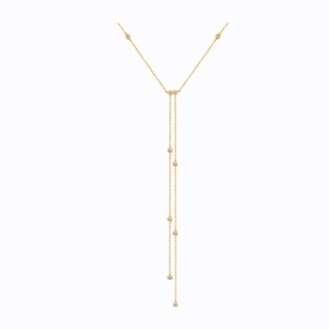 Paired Drop Long Lariat Necklace, 14ct Gold Plate