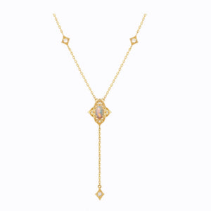 Star And Opal Y Shaped Lariat Necklace, 14K Gold Plate