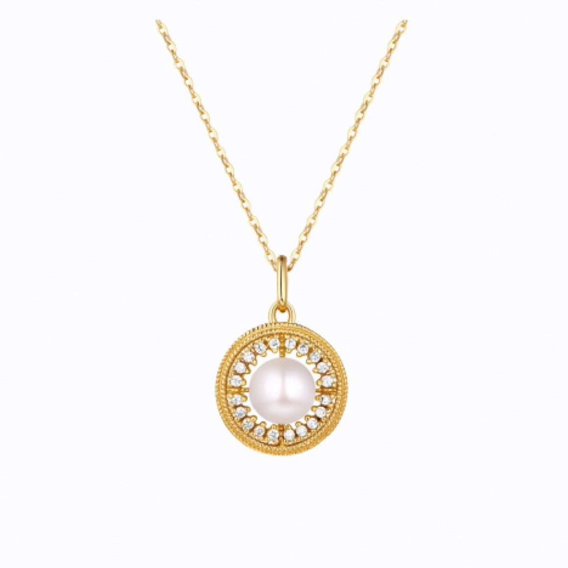 Pearl Halo Pendant and Necklace,  14ct Gold Plate