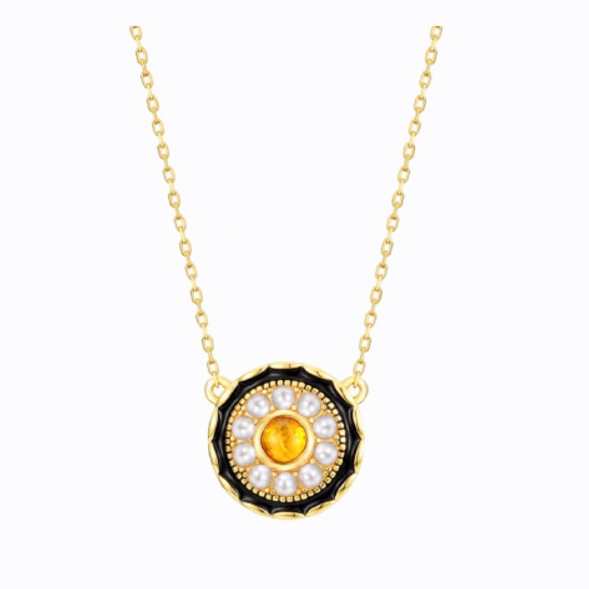 Amber And Shell Pearl Pendant Necklace, 14ct Gold Plate  BY BELLA MAYFORD