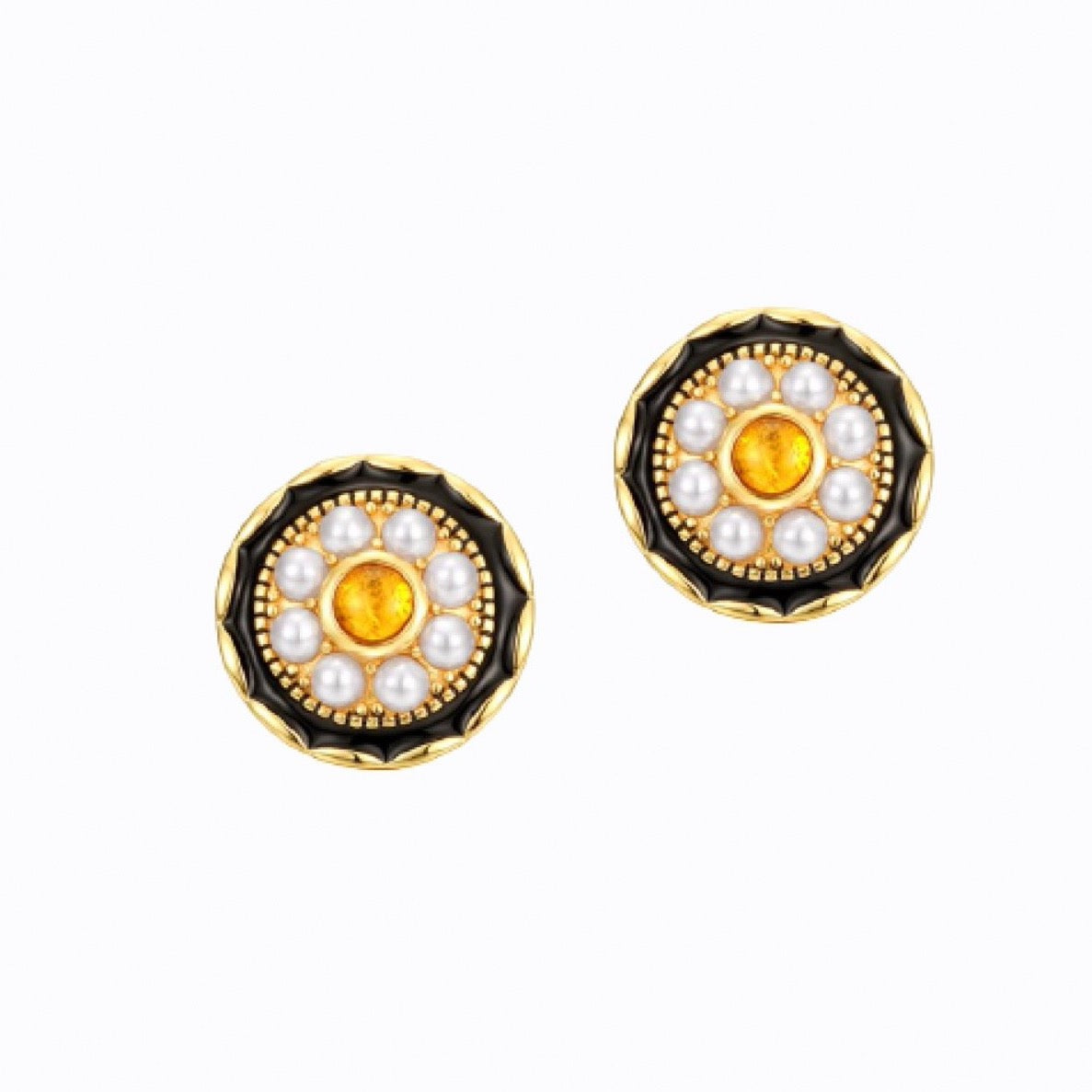 Amber And Shell Pearl Stud Earrings, 14ct Gold Plate