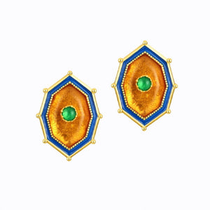 Ablaze Stud Earrings With Amber And Green Agate,  14ct Gold Plate