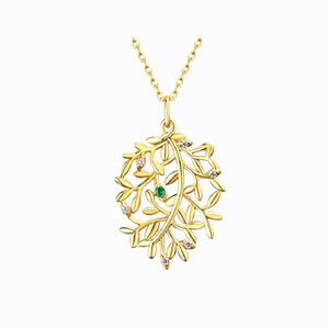 Tree Of Life With Emerald Heart Pendent,14K Gold Plate