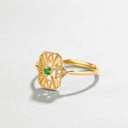 Cleopatra Emerald Ring,  14ct Gold Plate