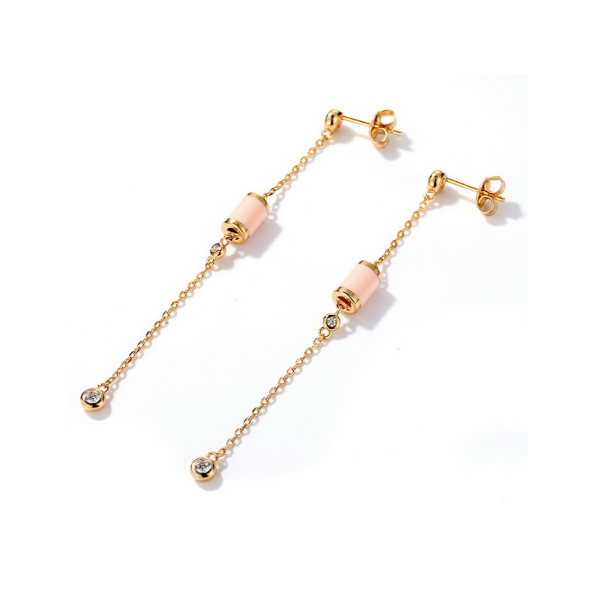 Pink Enamel Drop Earring, 14ct Gold Plate