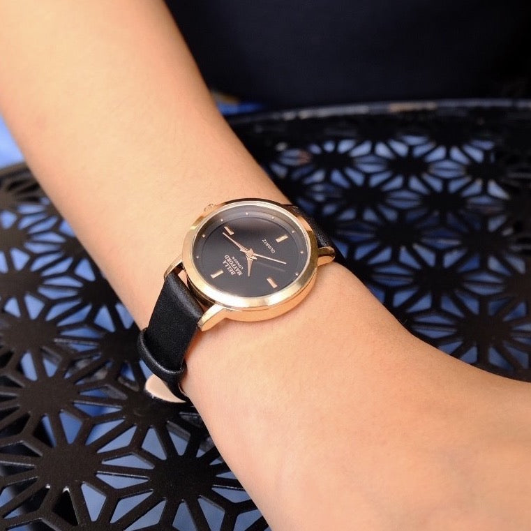 The Classic Lady. Black Dial And Black Leather Strap
