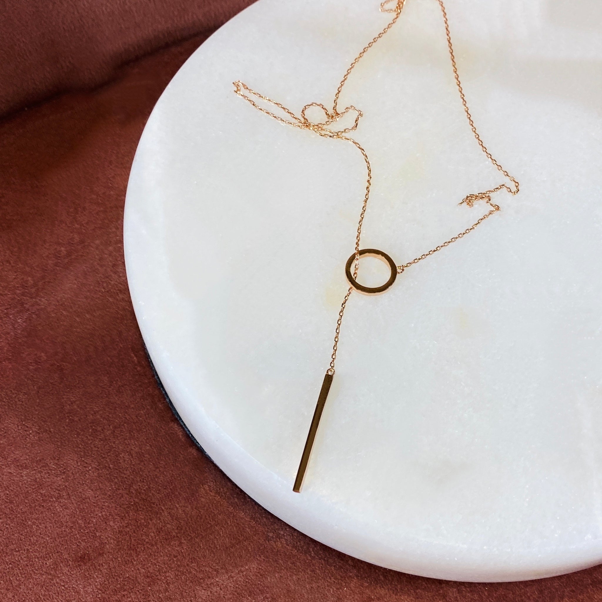 Bar + Circle Lariat Necklace, Rose Gold - Bella Mayford