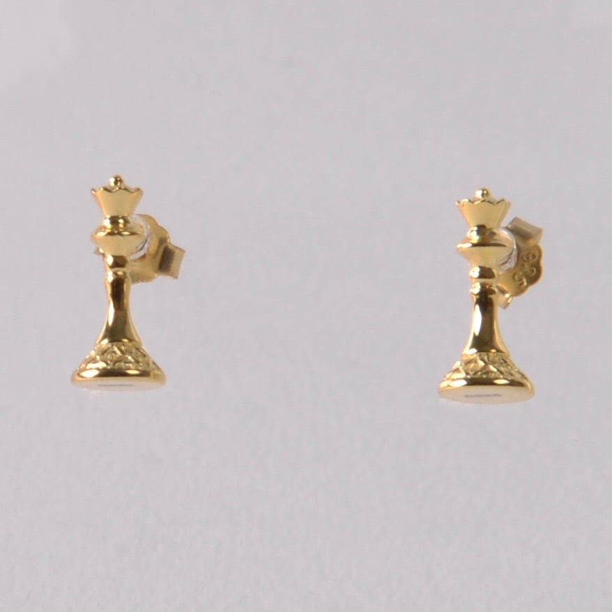 Queen Stud Earrings, 14ct Gold Plate