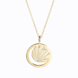 Round Gold Moon Star + Coin Pendant, 14ct Gold Plate