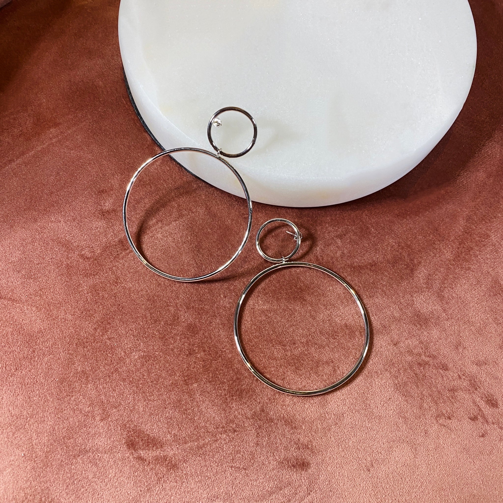 Double Hoop Earrings, Silver - Bella Mayford
