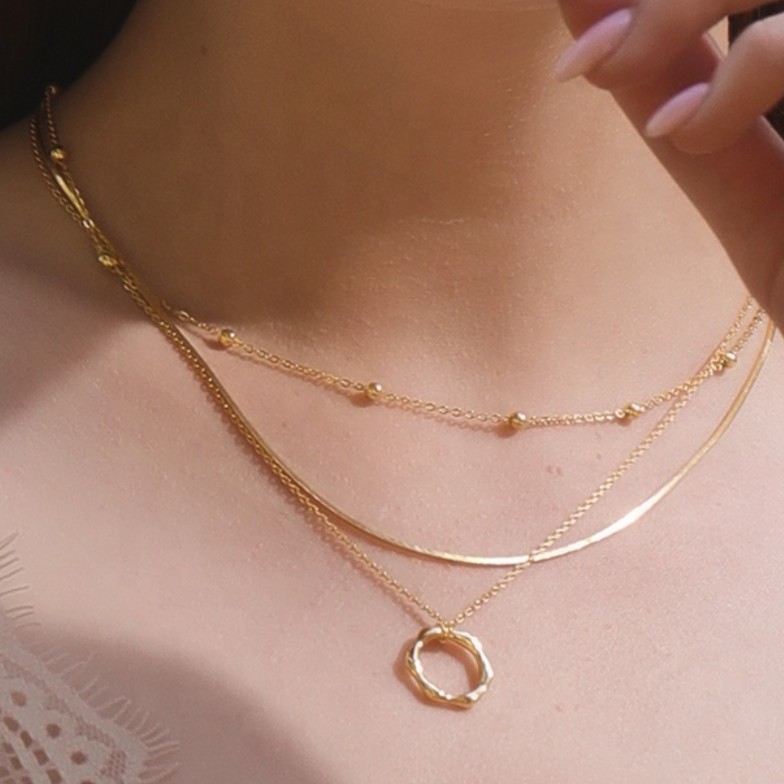 Hexagon Necklace, 18ct Gold Plate