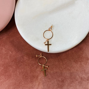 Cross + Queen Hoop Earrings, Rose Gold - Bella Mayford