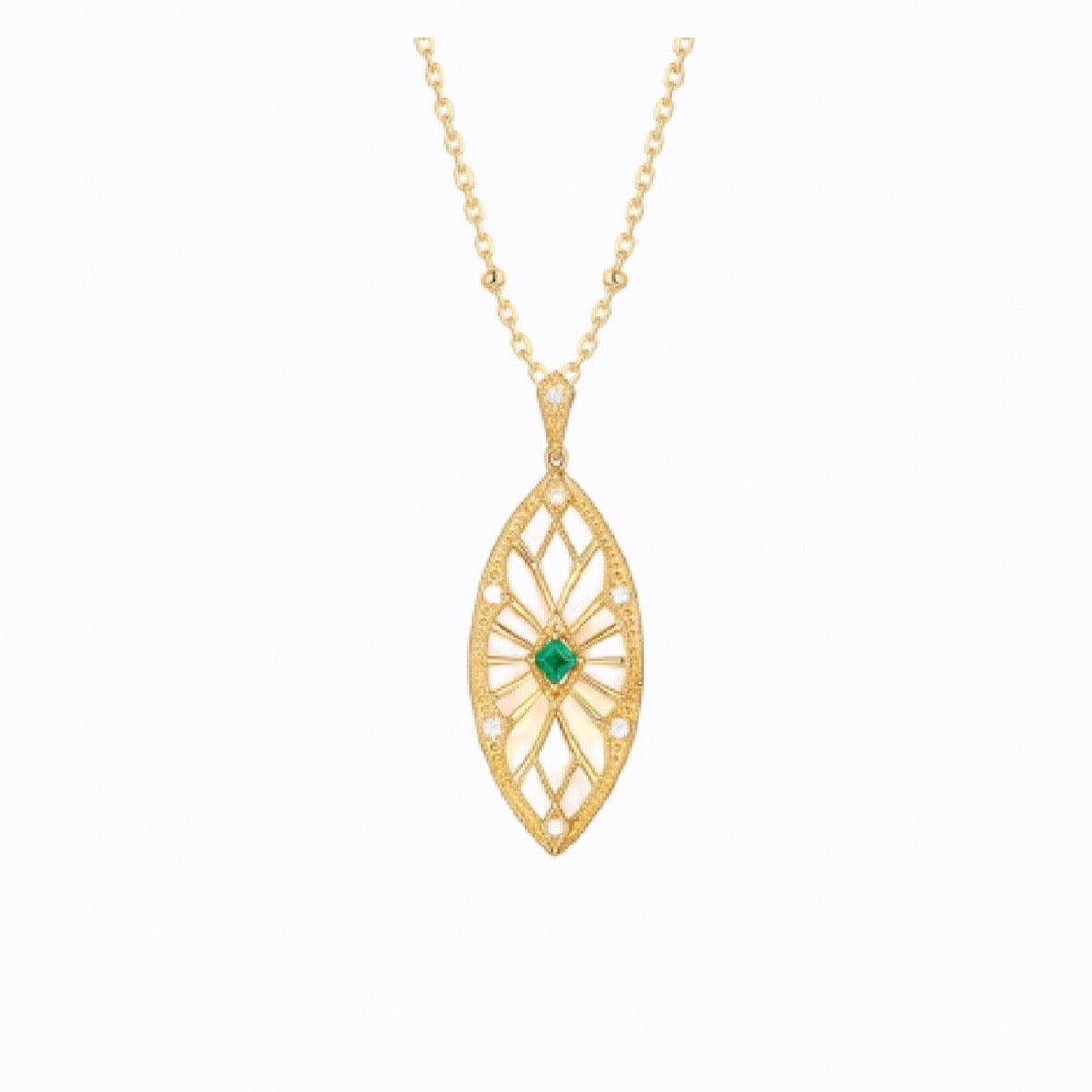 Emerald Eye Pendant Necklace, 14ct Gold Plate