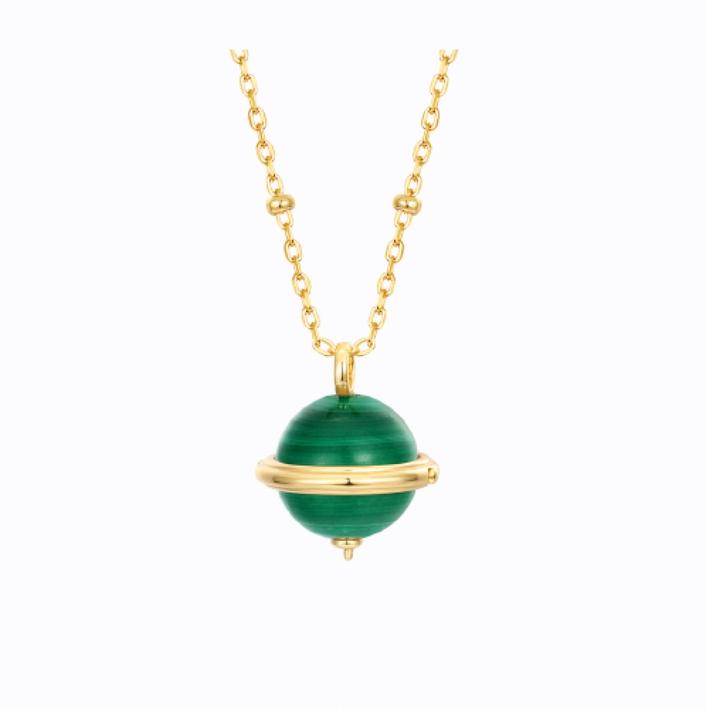 The World Is Yours Malachite Gemstone Necklace, 14ct Gold Plate
