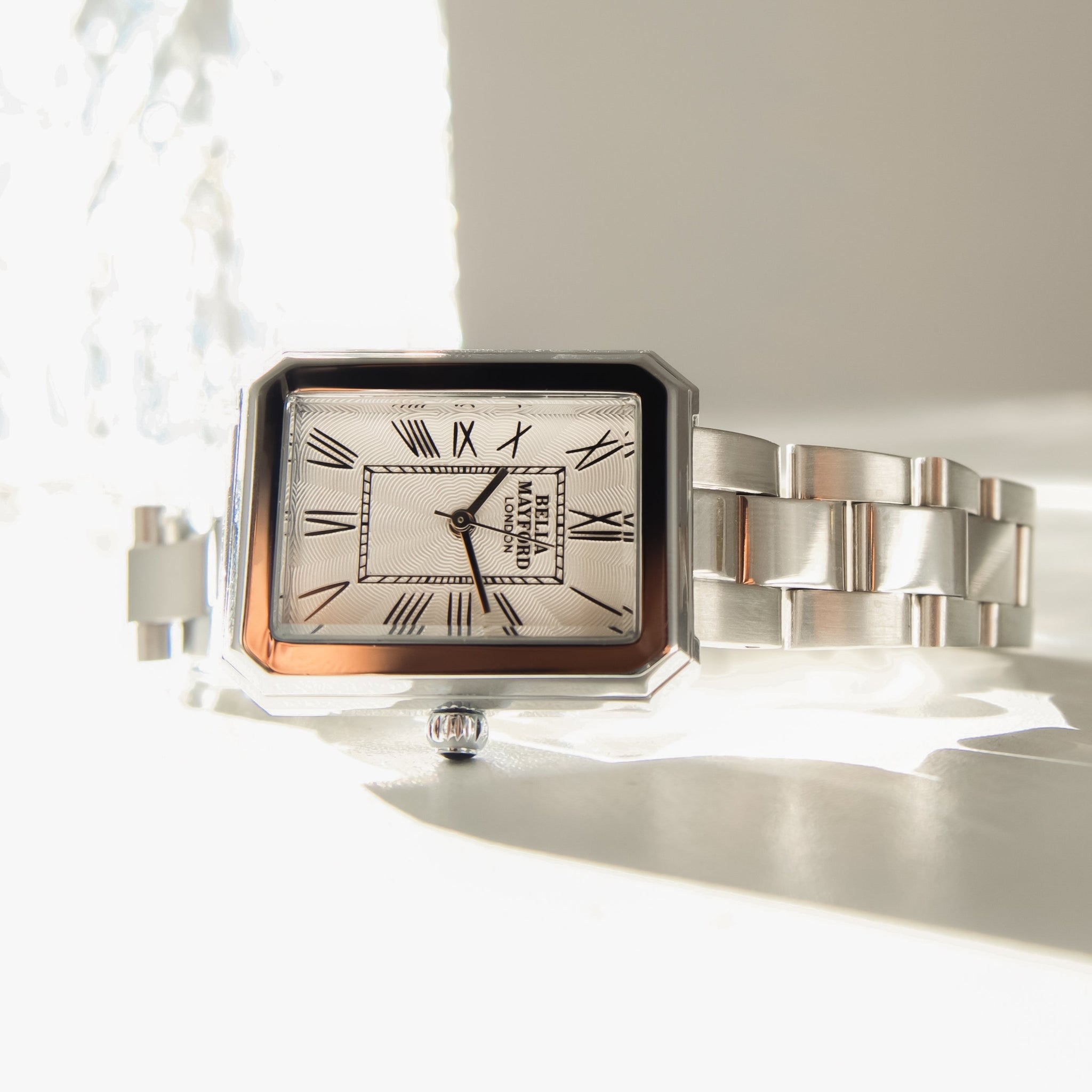 The Bold Grace Watch, Silver Stainless Steel Strap, White Face
