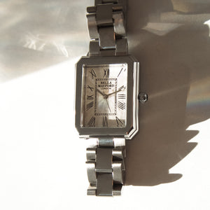 The Bold Grace Watch, Silver Stainless Steel Strap, White Face